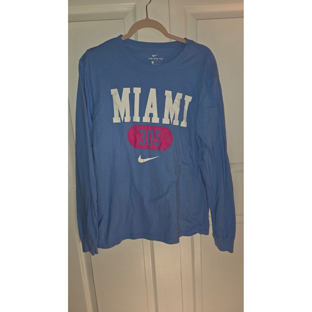 Nike Mens Miami 305 Long Sleeve Graphic T-Shirt Blue Medium Swoosh Logo Tee